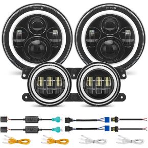SUPAREE Jeep LED Headlights and Fog Lights, DOT Approved 7 Inch LED Headlight and 4 Inch Fog Light w/Turn Signal DRL and Hi/Lo Beam for 1997-2018 Jeep Wrangler JK LJ TJ CJ Sahara Sport Rubicon H1 H2