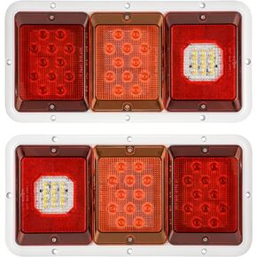 Partsam 2x LED Triple Tail Lights 45 LEDs Rectangle Vertical Horizontal Mount LED Trailer Truck Camper RV Stop Turn Tail Lights Backup Reverse Taillights w Gasket Black Base Amber/Red/Clear Lens 12V