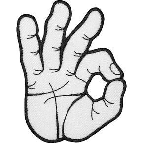 Papapatch OK Okay Hand Sign Signal Logo Symbol Sew Iron on Embroidered Applique Badge Sign Patch - White (Iron-OK-Hand-Sign-WH)