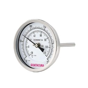 Bimetal Thermometer, Full Stainless Steel, 3" Dial Size, 4" Stem, 1/2" NPT Back Mount, 0-250 Deg F/-20-120 Deg C, 1% Accuracy