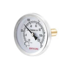 GOATACURA Hot Water Bimetal Thermometer, 2-1/2" Dial Size, 1-3/4" Lead-Free Brass Stem, 1/2" NPT Back Mount, 0-250 Deg F/-20-120 Deg C, 2% Accuracy