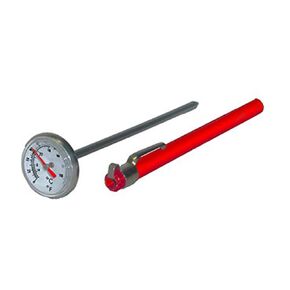 PIC Gauges B1B5-H 1â€ Dial Size, 0/220°F, 5" Stem Length, 1/8" Stem Diameter, Stainless Steel Bimetal Pocket Thermometer with Red Plastic Sleeve