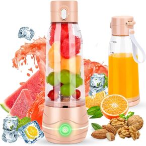 Portable Blender Personal Blender for Shakes and Smoothies, Mini USB Blender with 6 Blades, 17Oz Blender to Go for Travel, Office, and Sports, White