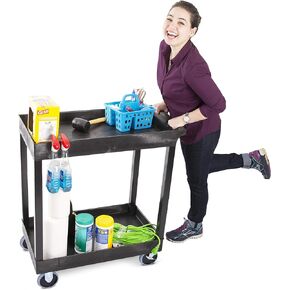 Stand Steady Tubstr 4 Shelf Utility Cart Supports Up to 300 lbs - Heavy-Duty Plastic Service Push Cart with Deep Shelves and 4" Casters, for Offices, Warehouse Storage, Garage (Black, 35 x 18 x 50)