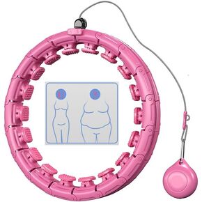 Smart Weighted Hula Hoop for Adults + Children, 24 Detachable Knots for Auto-Spinning Ball Weighted Hula Hoops, 2 in 1 Fitness Weight Loss + Massage. (Pink)