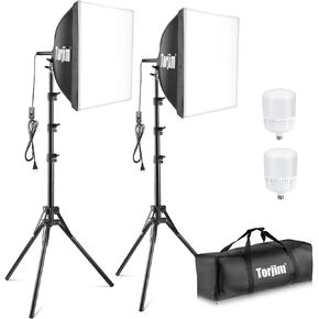 Torjim Softbox Photography Lighting Kit, 16'' x 16'' Professional Softbox Lighting Kit with 85W 3000-7500K LED Bulbs, Studio Lights for Photography/Video Recording/Live Streaming/Portraits Shooting