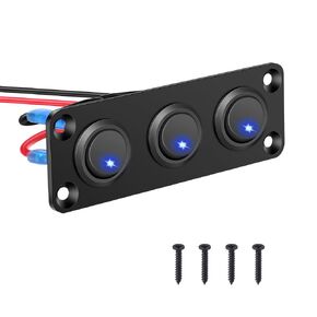 3 Gang Toggle Switch Panel, CNAODUN with 3 Pin 12V DC 20A Blue Round Toggle LED Switch SPST On-Off Switch Control for Marine RV Boat Car UTV