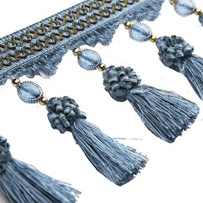 3yards Pom Pom Curtain Fringe Trim Beads Ball Tassel Trimming Sewing Ribbon Upholstery Fabric (Gold)