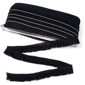 KISSITTY 27 Yards Fringe Trim Tassel 1 Inch Polyester Fibre Lace Ribbon Trim for Sewing Clotheing Home Decors, Black