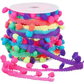 PH PandaHall 20 Yards Pom Poms Fringe Ball Trim 10mm Ball Fringe Ribbon Rainbow Color Pom Poms Tassel Trim Pom Fringe Tassel Lace for Home Party Decor Clothes Costume DIY Crafts Sewing, 8mm Ball
