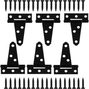 6 Pack 2 Inch T Strap Hinges ，Shed Door Hinges, T-Strap Gate Hinges, Heavy Duty Black Outdoor Tee Hinge for Wooden Fences, Barn Door Gates Hinges for Shed Door Hardware Hinges