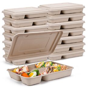 Kaderron 11"x8.7" Take Out Food Containers with Lids, 4 Compartment 25 Pack Disposable Takeout Box Leakproof and Microwave Safe for Food Servicing