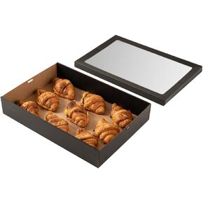 Restaurantware Cater Tek مقاس 17.9 × 12.3 × 3.2 بوصة صناديق السلع المخبوزة 10 صناديق معجنات مقاومة للدهون - أغطية النوافذ إدراج قفل علامة التبويب صناديق تقديم الطعام الورقية السوداء سهلة التجميع للفحم أو الكعك