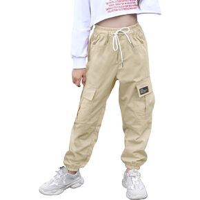 ALINTU Girls Cargo Pants Elastic Waist Cargo Jogger Pants with Pockets