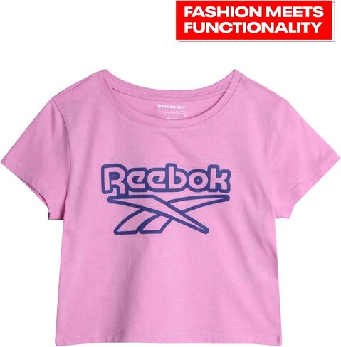 Reebok Girls' Active Shorts Set - 3 Piece Short Sleeve T-Shirt and Mesh Dolphin Gym Shorts - Athleisure Set for Girls (7-12) in Saudi Arabia