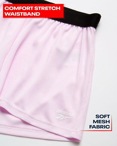Reebok Girls' Active Shorts Set - 3 Piece Short Sleeve T-Shirt and Mesh Dolphin Gym Shorts - Athleisure Set for Girls (7-12) in Saudi Arabia