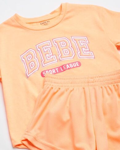 bebe Girls' Active Shorts Set - 2 Piece Performance T-Shirt and Mesh Running Shorts - Cute Summer Outfit for GIrls (4-12) in Saudi Arabia