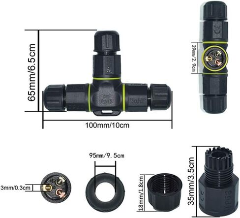 Set of 3 NUZAMAS 3 Ways 3 Pin Waterproof Connector Outdoor Junction Box IP68 Electrical Connectors for 4.5mm-10mm Cable, Outdoor Lighting, Christmas, Street Light, Led Lamp, Solar Supplies in Saudi Arabia