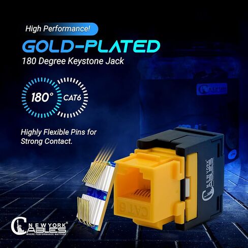 موصلات RJ45 لكابلات إيثرنت Cat 6 أنثى Keystone Jack 180 درجة محول حائط بدون أدوات لكمة أسفل موصل إيثرنت Cat6 مقرنة للشبكة المحلية، دبابيس مطلية بالنيكل للوحة الحائط Keystone. in Kuwait