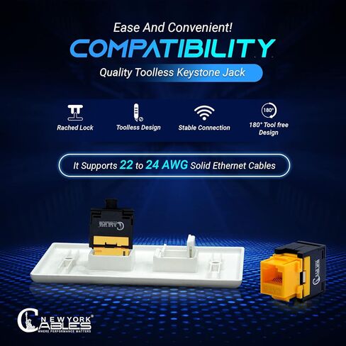 موصلات RJ45 لكابلات إيثرنت Cat 6 أنثى Keystone Jack 180 درجة محول حائط بدون أدوات لكمة أسفل موصل إيثرنت Cat6 مقرنة للشبكة المحلية، دبابيس مطلية بالنيكل للوحة الحائط Keystone. in Kuwait