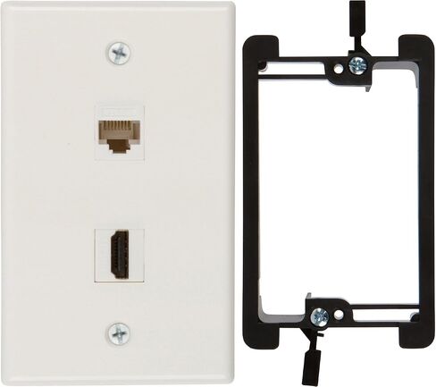 BUYER'S POINT HDMI & Ethernet Wall Plate | UL Listed HMDI 2.0 & Cat6 Ethernet RJ45 Port w/Single Gang Mounting Bracket, Perfect for Smart HDTVs and Network Devices (White) — 1 Pack in Saudi Arabia