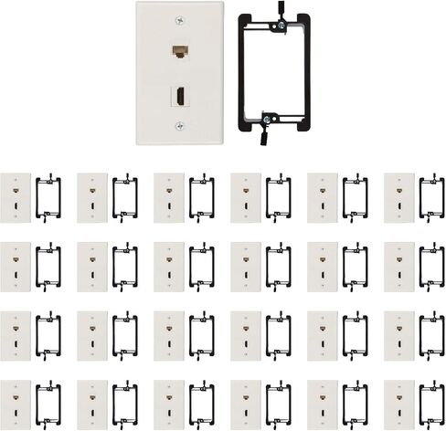 BUYER'S POINT HDMI & Ethernet Wall Plate | UL Listed HMDI 2.0 & Cat6 Ethernet RJ45 Port w/Single Gang Mounting Bracket, Perfect for Smart HDTVs and Network Devices (White) — 1 Pack in Saudi Arabia