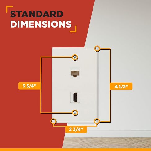 نقطة المشتري لوحة حائط HDMI وإيثرنت | منفذ HMDI 2.0 وCat6 Ethernet RJ45 مدرج في قائمة UL مع دعامة تثبيت واحدة، مثالي للتلفزيونات عالية الدقة الذكية وأجهزة الشبكة (أبيض) - حزمة واحدة in Kuwait