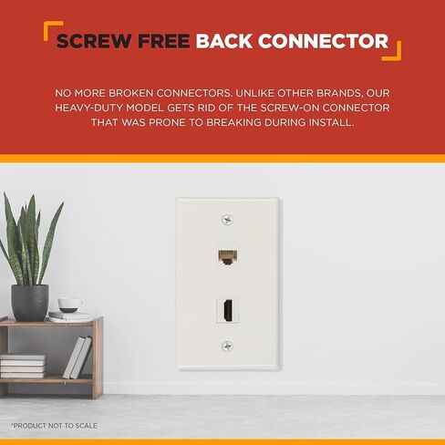 نقطة المشتري لوحة حائط HDMI وإيثرنت | منفذ HMDI 2.0 وCat6 Ethernet RJ45 مدرج في قائمة UL مع دعامة تثبيت واحدة، مثالي للتلفزيونات عالية الدقة الذكية وأجهزة الشبكة (أبيض) - حزمة واحدة in Kuwait