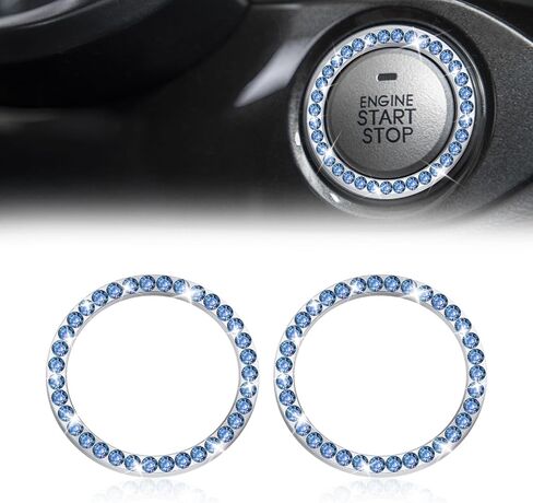 2 Pcs Crystal Rhinestone Car Engine Start Stop Decoration Ring, Push to Start Button Cover, Bling Car Accessories for Women, Key Lgnition Starter Knob Ring (Pink) in Saudi Arabia