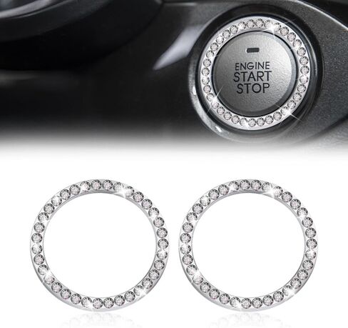2 Pcs Crystal Rhinestone Car Engine Start Stop Decoration Ring, Push to Start Button Cover, Bling Car Accessories for Women, Key Lgnition Starter Knob Ring (Pink) in Saudi Arabia