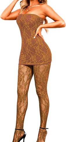 EHSUYAB 2Pc Tube Dress Tights Set, Full Floral Lace, Sexy Date Night Outfit in Saudi Arabia