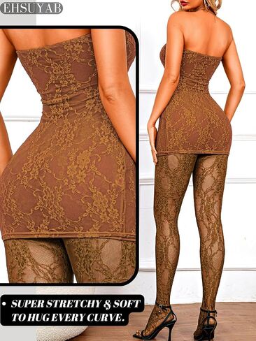 EHSUYAB 2Pc Tube Dress Tights Set, Full Floral Lace, Sexy Date Night Outfit in Saudi Arabia