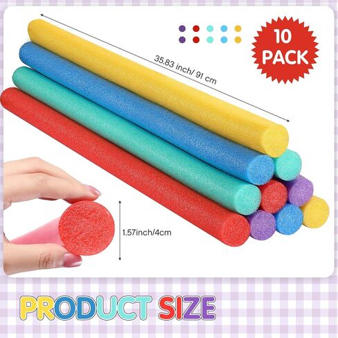 10 Pcs Solid Pool Noodles 1.5 x 35 Inches DIY Craft Foam Noodles Large Pool Noodles Noodles for Swimming Pools Round Foam Tube for Kids Adults Floating Swimming Craft Projects, Assorted Colors in Saudi Arabia