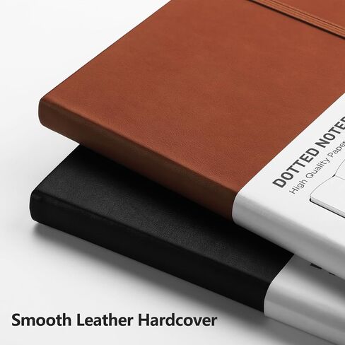 RETTACY Bullet Dotted Journal 2 Pack - A5 Dotted Grid Journal Notebook with 160 Numbered Pages per Pack, 120 GSM Acid-Free Paper, Leather Hardcover, Inner Pocket, 5.7'' × 8.3'' (Black & Brown) in Saudi Arabia
