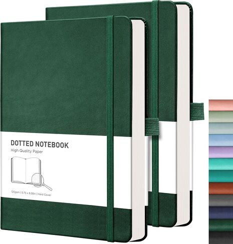 RETTACY Bullet Dotted Journal 2 Pack - A5 Dotted Grid Journal Notebook with 160 Numbered Pages per Pack, 120 GSM Acid-Free Paper, Leather Hardcover, Inner Pocket, 5.7'' × 8.3'' (Black & Brown) in Saudi Arabia