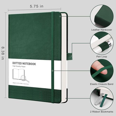 RETTACY Bullet Dotted Journal 2 Pack - A5 Dotted Grid Journal Notebook with 160 Numbered Pages per Pack, 120 GSM Acid-Free Paper, Leather Hardcover, Inner Pocket, 5.7'' × 8.3'' (Black & Brown) in Saudi Arabia
