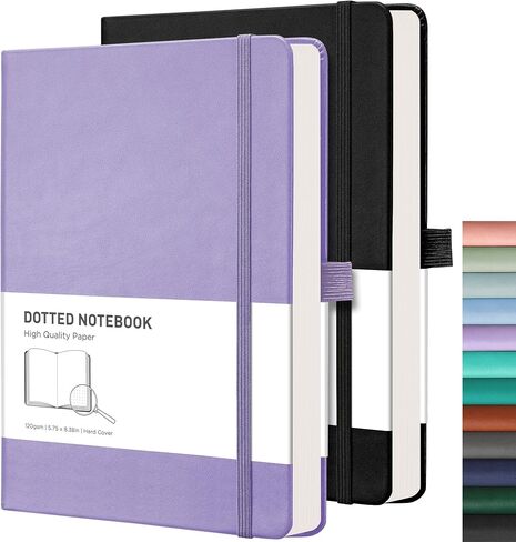 RETTACY Bullet Dotted Journal 2 Pack - A5 Dotted Grid Journal Notebook with 160 Numbered Pages per Pack, 120 GSM Acid-Free Paper, Leather Hardcover, Inner Pocket, 5.7'' × 8.3'' (Black & Brown) in Saudi Arabia