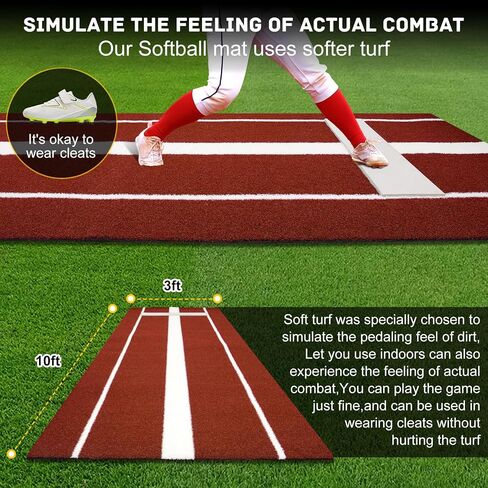 Portable Softball Pitching Mat（3*10ft）for Indoor Outdoor Pitching Practice, Baseball Pitching mound Turf Matt with non-slip foam,Fastpitch Slowpitch Softball Pitching Turf Mat with Carry Strap in Saudi Arabia