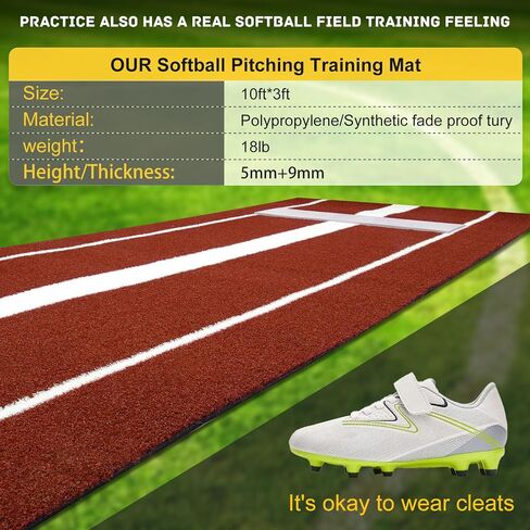 Portable Softball Pitching Mat（3*10ft）for Indoor Outdoor Pitching Practice, Baseball Pitching mound Turf Matt with non-slip foam,Fastpitch Slowpitch Softball Pitching Turf Mat with Carry Strap in Saudi Arabia