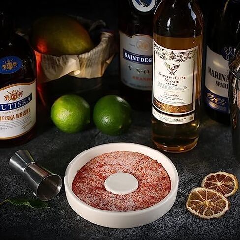 Cosnou Ceramic Margarita Salt Rimmer with Lid Set of 2 Home Bar Accessories for Seasoning - Rimmers for Drinks - Bartender Kit Tools - Bar Decor ，Sugar Salt Rimmer Plate （Hand Make） in Saudi Arabia