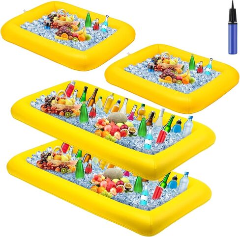 Leitee 4 Pcs Inflatable Ice Serving Bars Buffet Serving Tray Drink Cooler for Pool Party Inflatable Ice Tray Floating Food Drink Containers with Drain Plug and a Hand Pump, 2 Sizes in Saudi Arabia