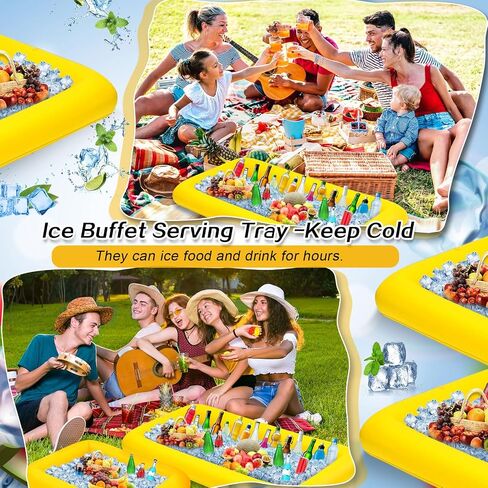 Leitee 4 Pcs Inflatable Ice Serving Bars Buffet Serving Tray Drink Cooler for Pool Party Inflatable Ice Tray Floating Food Drink Containers with Drain Plug and a Hand Pump, 2 Sizes in Saudi Arabia