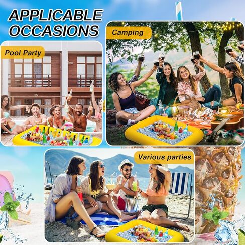 Leitee 4 Pcs Inflatable Ice Serving Bars Buffet Serving Tray Drink Cooler for Pool Party Inflatable Ice Tray Floating Food Drink Containers with Drain Plug and a Hand Pump, 2 Sizes in Saudi Arabia