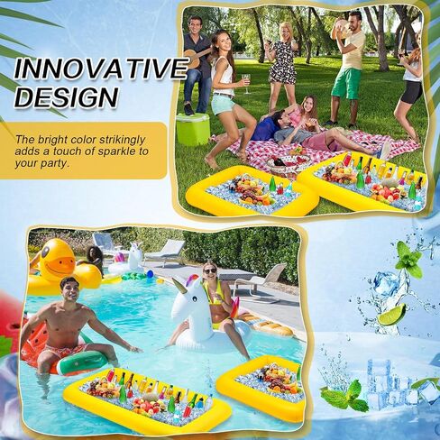 Leitee 4 Pcs Inflatable Ice Serving Bars Buffet Serving Tray Drink Cooler for Pool Party Inflatable Ice Tray Floating Food Drink Containers with Drain Plug and a Hand Pump, 2 Sizes in Saudi Arabia