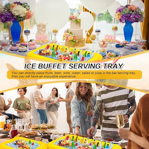 Leitee 4 Pcs Inflatable Ice Serving Bars Buffet Serving Tray Drink Cooler for Pool Party Inflatable Ice Tray Floating Food Drink Containers with Drain Plug and a Hand Pump, 2 Sizes in Saudi Arabia