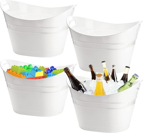 ZEAYEA 4 Pack Beverage Tub, 18L Plastic Beer Bottle Bucket with Handles, White Party Tub for Drinks, Plastic Ice Bucket for Wine Beer Bottle Cooler in Saudi Arabia