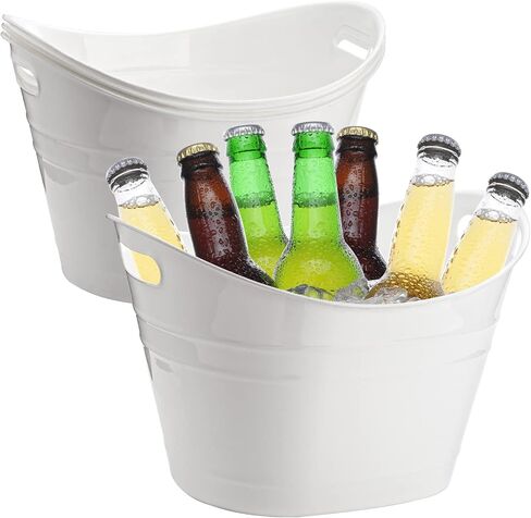 ZEAYEA 4 Pack Beverage Tub, 18L Plastic Beer Bottle Bucket with Handles, White Party Tub for Drinks, Plastic Ice Bucket for Wine Beer Bottle Cooler in Saudi Arabia