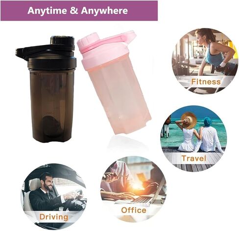 EBAT زجاجة شاكر وردي فاتح ث. تصميم ميكانيكي أنيق (غطاء ملتوي قابل للقفل ومضاد للتسرب وثابت مع ذراع رفيع، حلقة عصرية كبيرة)، كوب قوي مضاد للسقوط، كرة خلاط غير معدنية صلبة مقاس 1.77 بوصة، خالية من مادة BPA، سعة 16 أونصة / 500 مل in Kuwait