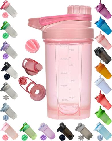 EBAT زجاجة شاكر وردي فاتح ث. تصميم ميكانيكي أنيق (غطاء ملتوي قابل للقفل ومضاد للتسرب وثابت مع ذراع رفيع، حلقة عصرية كبيرة)، كوب قوي مضاد للسقوط، كرة خلاط غير معدنية صلبة مقاس 1.77 بوصة، خالية من مادة BPA، سعة 16 أونصة / 500 مل in Kuwait