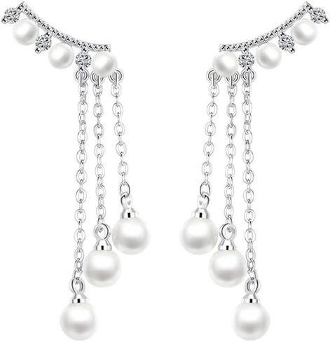 مستلزمات صناعة المجوهرات من SUKKCCNO أقراط متدلية من الفضة الإسترليني عيار 925 مع AAA قطع مستديرة مكعب زركونيا قطرة من لؤلؤ المياه العذبة المستزرعة أقراط متدلية للنساء هدية مجوهرات in Kuwait